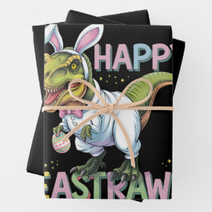 Feuille De Papier Cadeau Joyeux Eastrawr T Rex Pâques Dinosaure Lapin Œuf