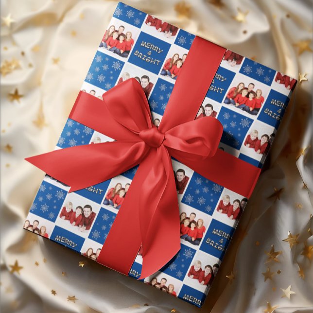 Feuille De Papier Cadeau Joyeux et brillant Noël Snowflake Photo Bleu (Créateur téléchargé)