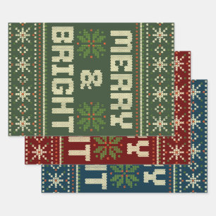 Feuille De Papier Cadeau Joyeux et brillant pull de Noël Nordic Knit
