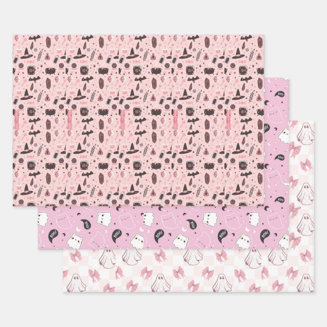 Feuille De Papier Cadeau Joyeux Fantôme Pastel Halloween (Lot)