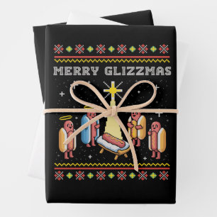 Feuille De Papier Cadeau Joyeux Glizzmas Noël sale Chien chaud Xmas