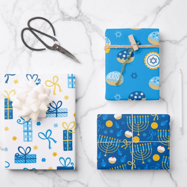 Feuille De Papier Cadeau Joyeux Hanouka (Recto)
