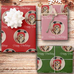 Feuille De Papier Cadeau Joyeux Howlidays Red Green Pink Dog Pet Photo