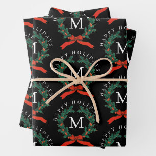 Feuille De Papier Cadeau Joyeux Joyeux Jours Personnalisés Monogramme Noir 