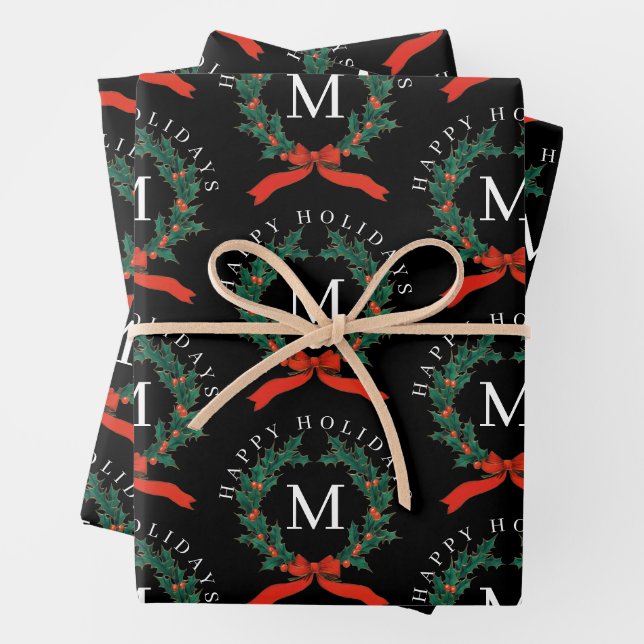 Feuille De Papier Cadeau Joyeux Joyeux Jours Personnalisés Monogramme Noir  (En situation)