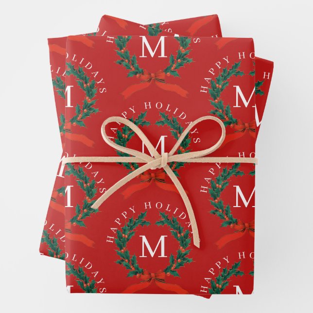 Feuille De Papier Cadeau Joyeux Joyeux Jours Personnalisés Monogramme Rouge (En situation)