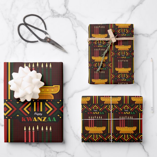 Feuille De Papier Cadeau Joyeux Kwanzaa PopArt (Recto)