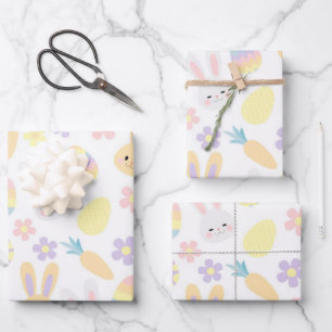 Feuille De Papier Cadeau Joyeux lapin violet de Pâques