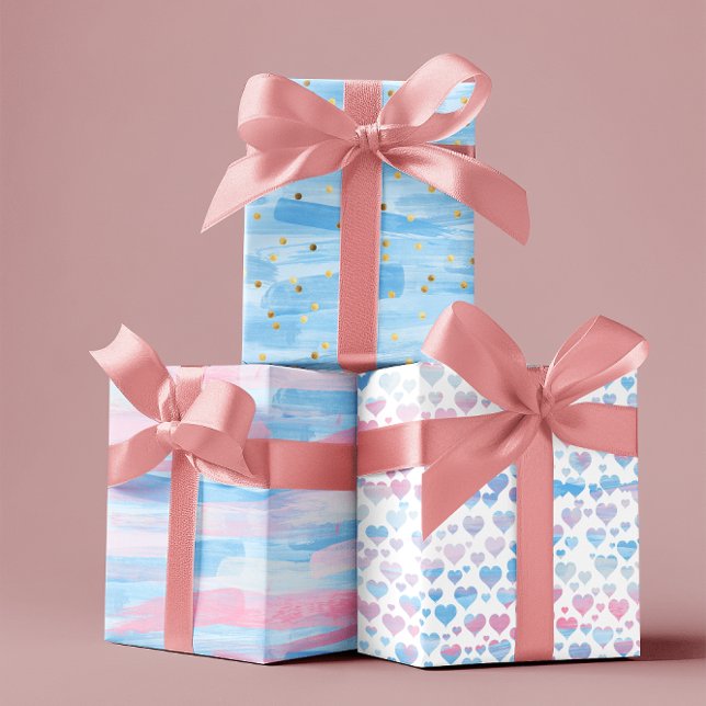 Feuille De Papier Cadeau Joyeux Mère's jour bébé rose & bleu ensemble de 3 (Happy Mother's day baby pink & blue set of 3 Wrapping Paper Sheets)
