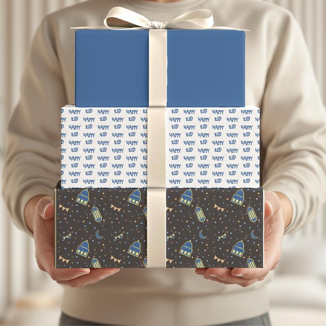 Feuille De Papier Cadeau Joyeux Motif de la Lune Bleue Aïd (Créateur téléchargé)
