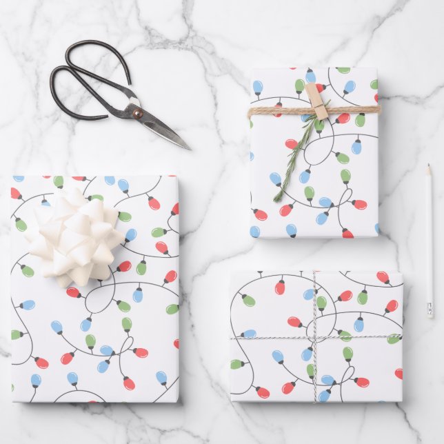 Feuille De Papier Cadeau Joyeux Motif des lumières de Noël (Recto)