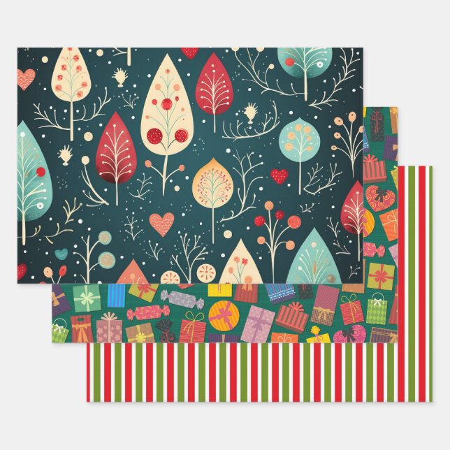 Feuille De Papier Cadeau Joyeux motif design de Noël (Lot)
