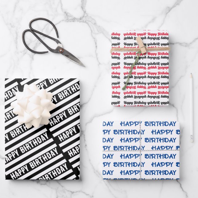 Feuille De Papier Cadeau Joyeux Motif graphique d'anniversaire (Recto)
