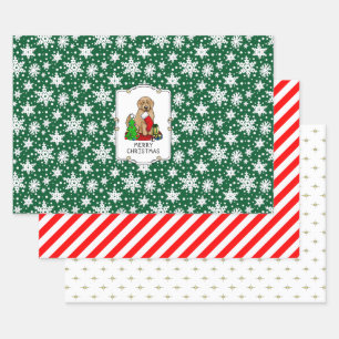 Feuille De Papier Cadeau Joyeux Noël 2 Goldendoodle (rouge doré) mignonne