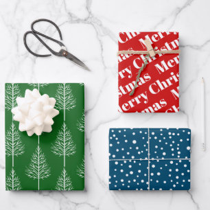 Feuille De Papier Cadeau Joyeux Noël, arbres et vacances pois