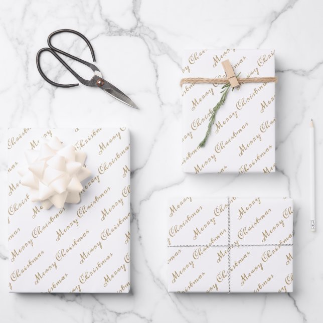 Feuille De Papier Cadeau Joyeux Noël blanc et or (Recto)