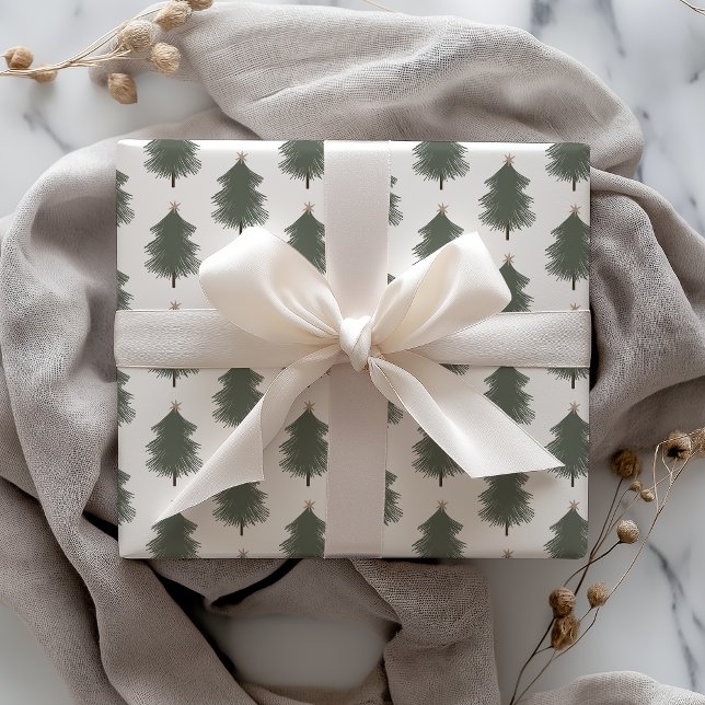 Feuille De Papier Cadeau Joyeux Noël Boho moderne | Arbres | Pin | (Créateur téléchargé)