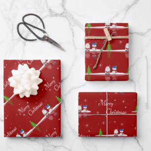 Feuille De Papier Cadeau Joyeux Noël Bonhomme de neige et Père Noël