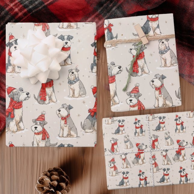 Feuille De Papier Cadeau Joyeux Noël Chien Mignon (Cute Christmas Schnauzer Gift Wrap for Pet Lovers)
