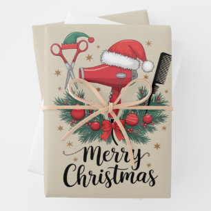 Feuille De Papier Cadeau Joyeux Noël coiffeur coiffeur Xmas coiffure