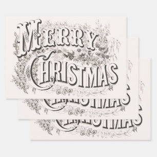Feuille De Papier Cadeau Joyeux Noël, Courrier Vintage & Ives (reprod.