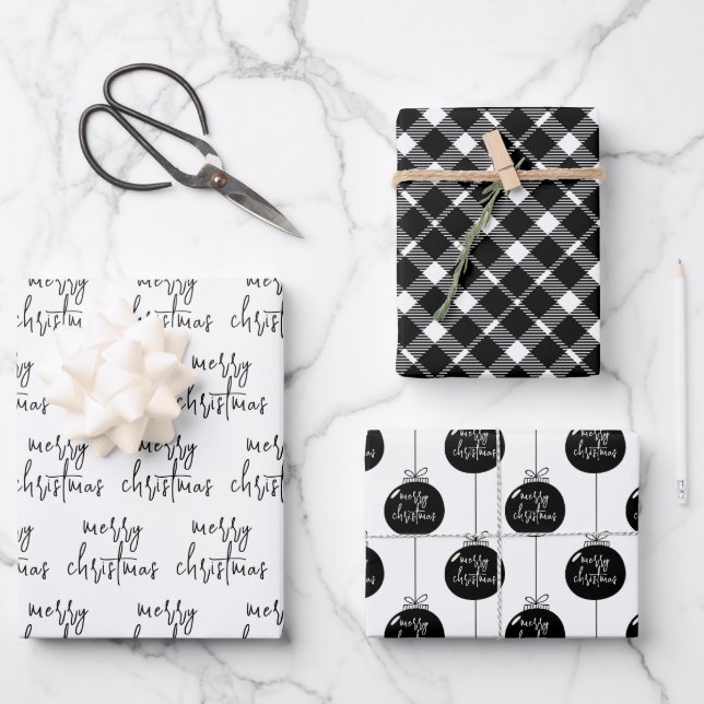 Feuille De Papier Cadeau Joyeux Noël de Noël moderne (Recto)