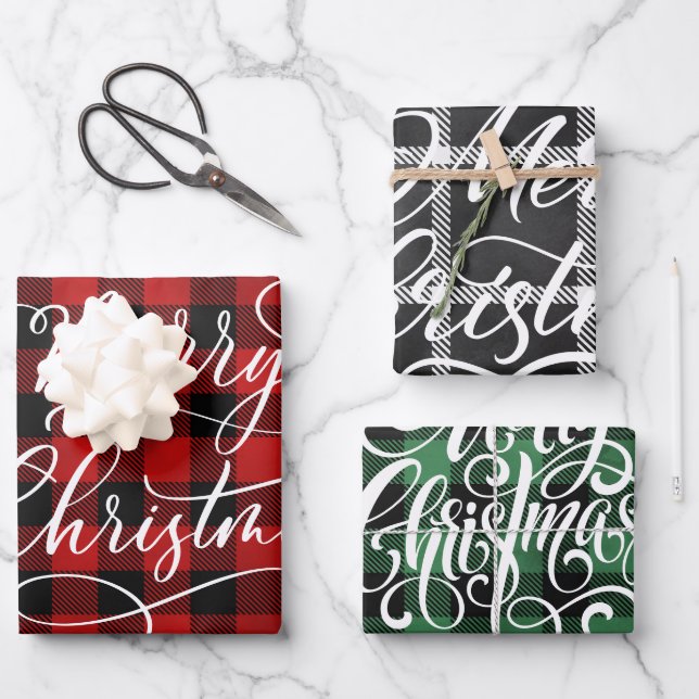 Feuille De Papier Cadeau Joyeux Noël En vichy Joyeux Noël (Recto)