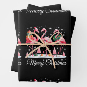 Feuille De Papier Cadeau Joyeux Noël Flamant Rose Lumineux Chapeau de Père