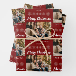 Feuille De Papier Cadeau Joyeux Noël Flocons de Neige Photo de Famille Fête