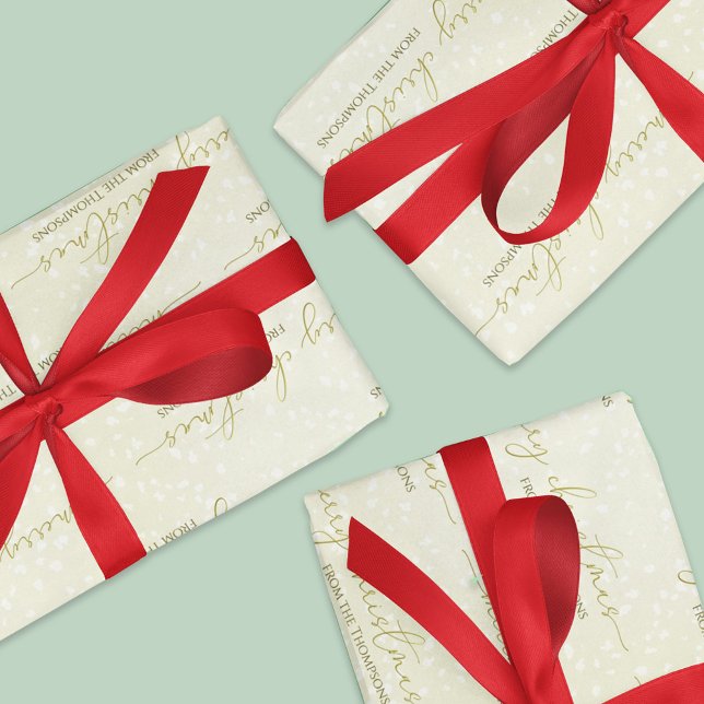 Feuille De Papier Cadeau Joyeux Noël Gold Calligraphie Script personnalisé (Gold calligraphy script custom gift wrap with personalization. )