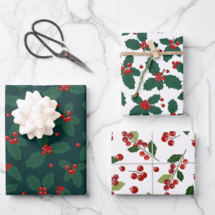 Feuille De Papier Cadeau Joyeux Noël Holly Red Green White Holiday