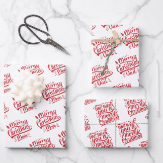 Feuille De Papier Cadeau Joyeux Noël Maman Papa Typographie Famille Vacance