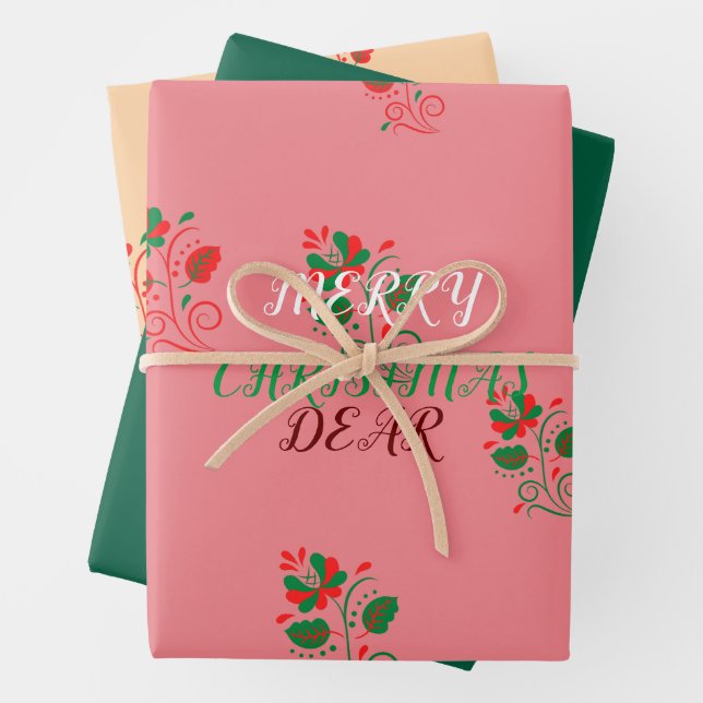 Feuille De Papier Cadeau Joyeux Noël Matte rose (En situation)