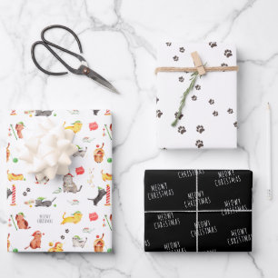 Feuille De Papier Cadeau Joyeux Noël Meowy Motif de vacances avec chat mi