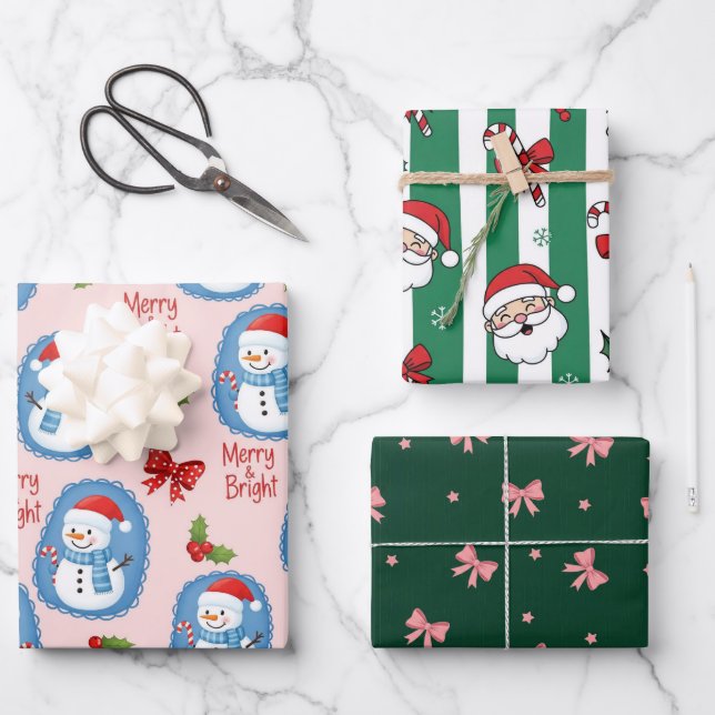 Feuille De Papier Cadeau Joyeux Noël Merry & Bright (Recto)