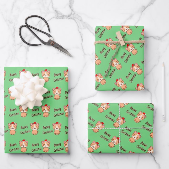Feuille De Papier Cadeau Joyeux Noël miaou (Recto)
