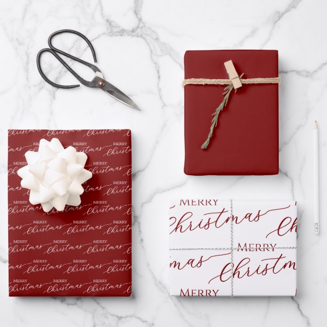 Feuille De Papier Cadeau Joyeux Noël Moderne Rouge (Recto)