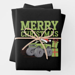Feuille De Papier Cadeau Joyeux Noël Monster Truck Tout-Petits Garçons Xmas