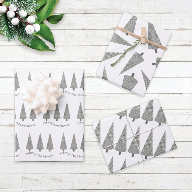 Feuille De Papier Cadeau Joyeux Noël Motif de l'arbre Houndstooth (Créateur téléchargé)