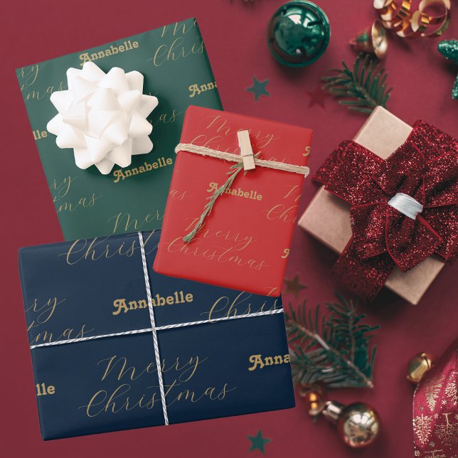 Feuille De Papier Cadeau Joyeux Noël Nom personnalisé, Joyeuses fêtes (Créateur téléchargé)