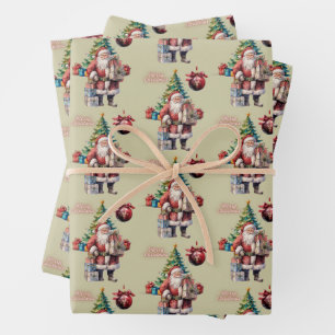 Feuille De Papier Cadeau Joyeux Noël Père Noël avec des présents