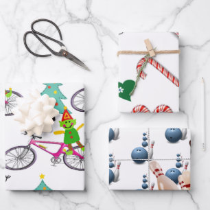 Feuille De Papier Cadeau Joyeux Noël Père Noël Bowling Noel Snowman