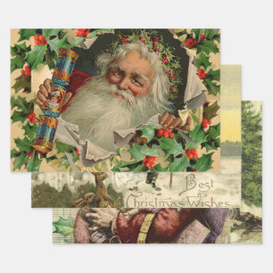 Feuille De Papier Cadeau Joyeux Noël Père Noël classique antique
