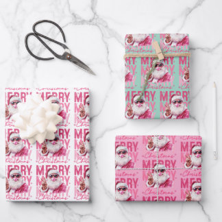Feuille De Papier Cadeau Joyeux Noël Père Noël soufflant du Bubble Gum emba