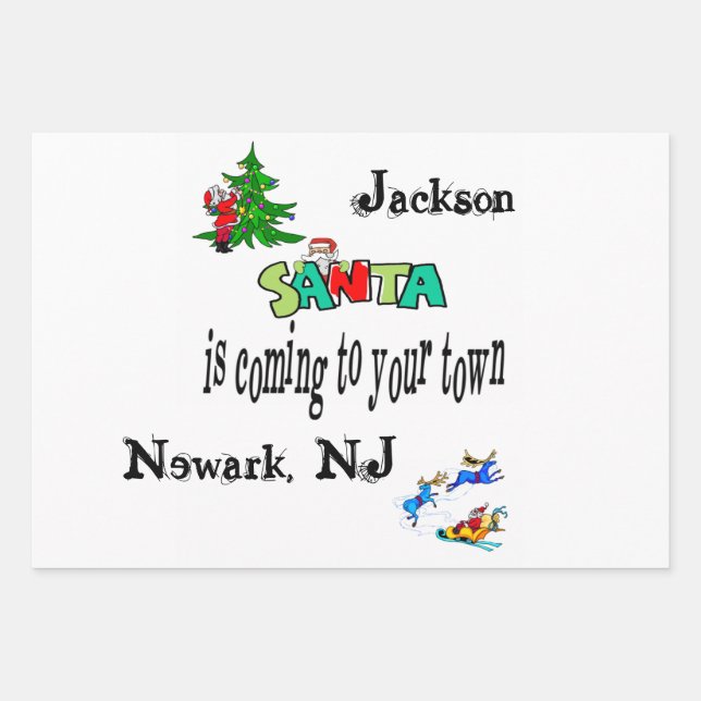 Feuille De Papier Cadeau Joyeux Noël Père Noël Venir en ville (Devant 2)