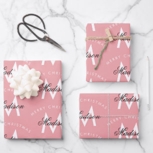 Feuille De Papier Cadeau Joyeux Noël personnalisé Blush Pink Monogramme