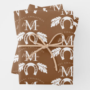 Feuille De Papier Cadeau Joyeux Noël personnalisé Cowboy Girl Monogramme