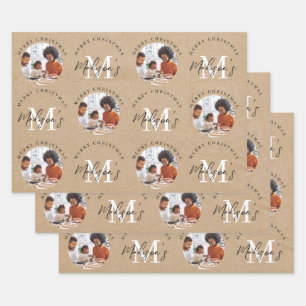 Feuille De Papier Cadeau Joyeux Noël personnalisé Kraft Monogramme photo