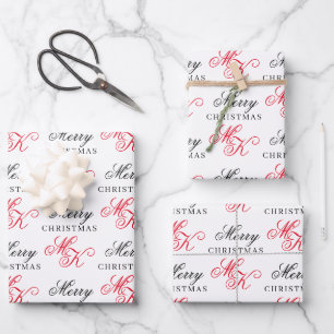 Feuille De Papier Cadeau Joyeux Noël Personnalisé Monogramme Initiales Noël
