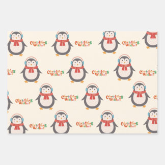 Feuille De Papier Cadeau Joyeux Noël Pingouin